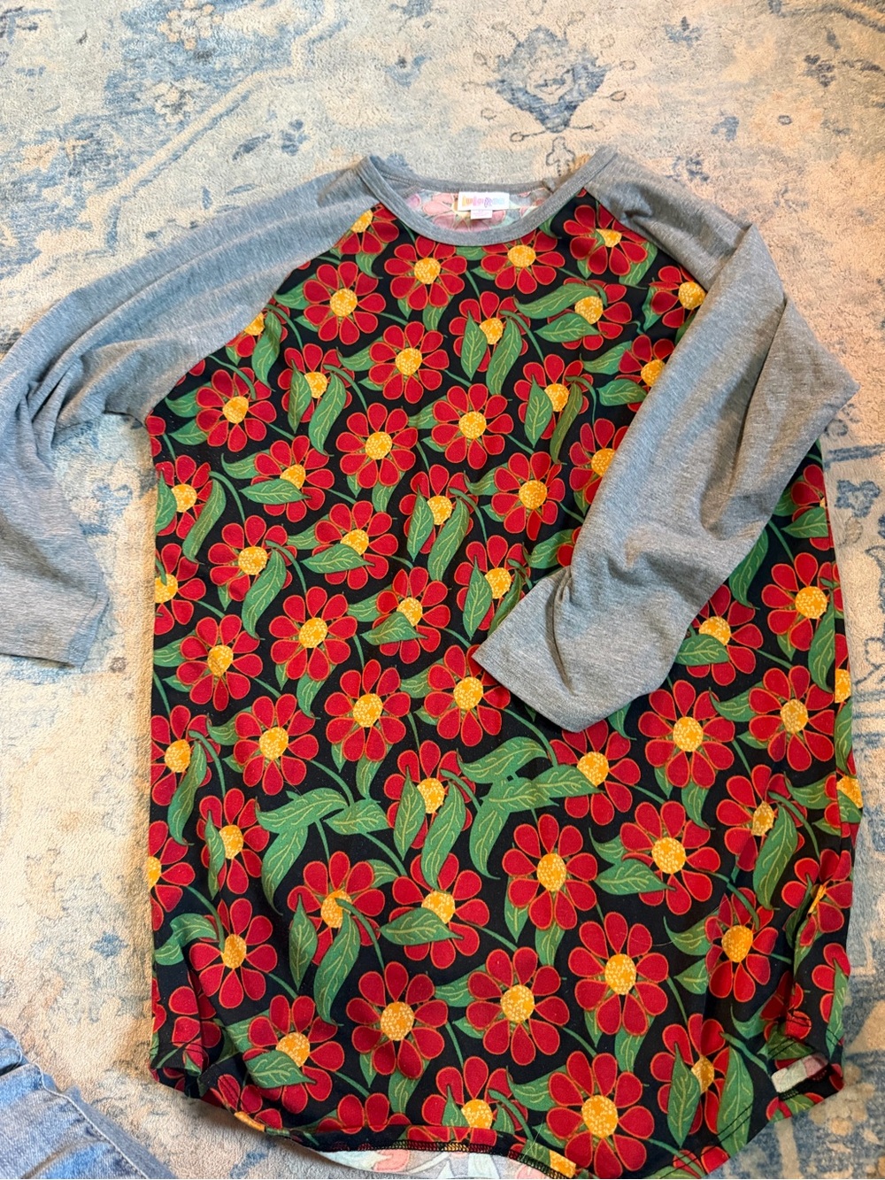 LuLaRoe Floral Raglan Top - Red, Yellow & Green